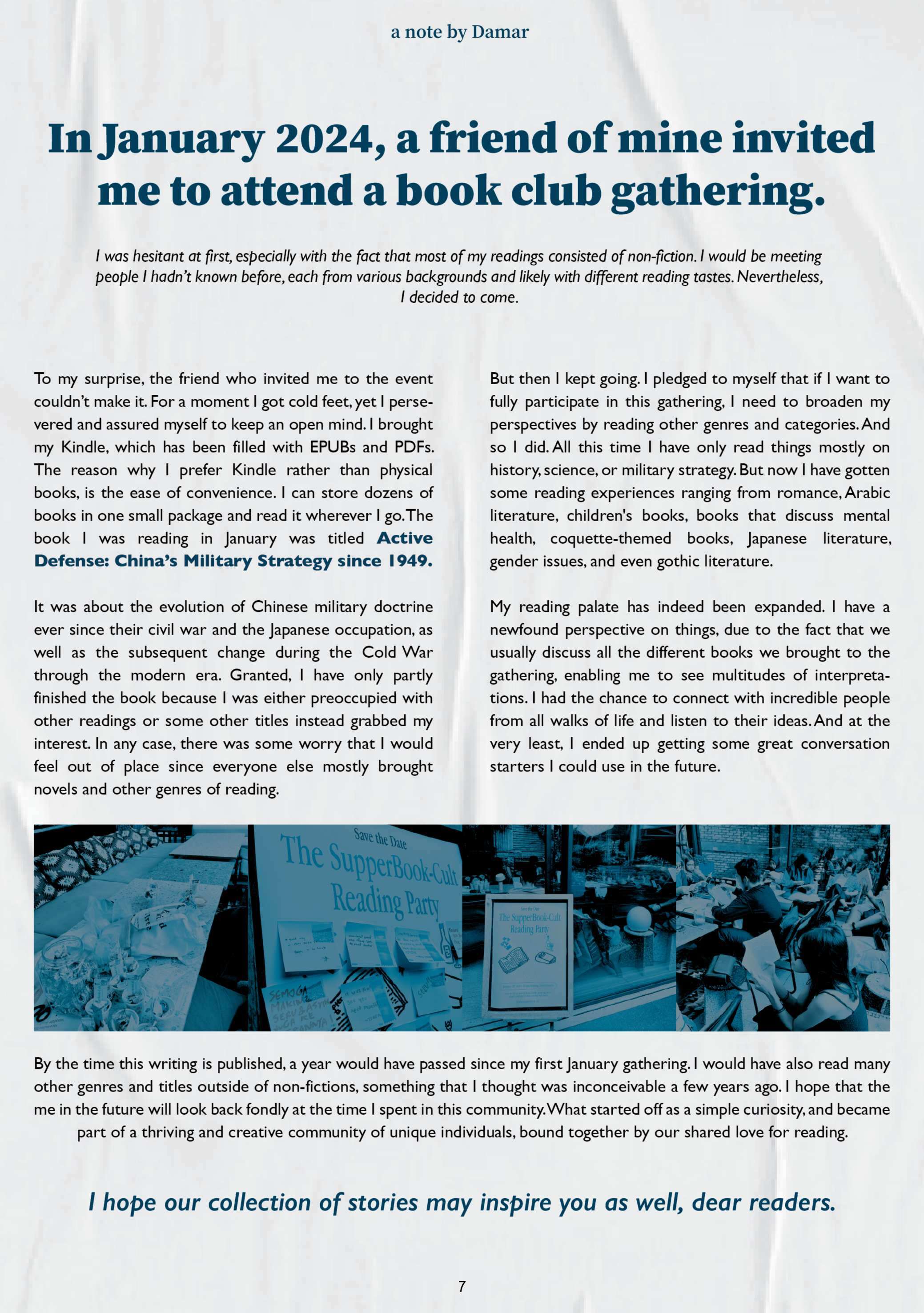 In January 2024, a friend of mine invited me to attend a book club gathering. cover